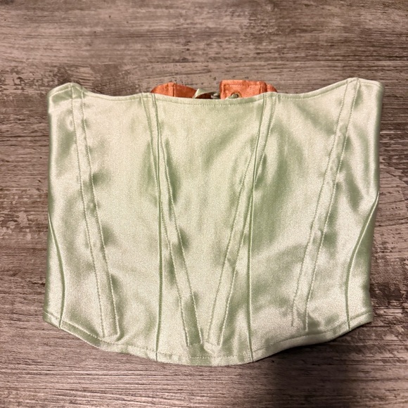 Rezek Studio Star Corset Wasabi Green Satin Strapless Crop Top - Picture 4 of 5